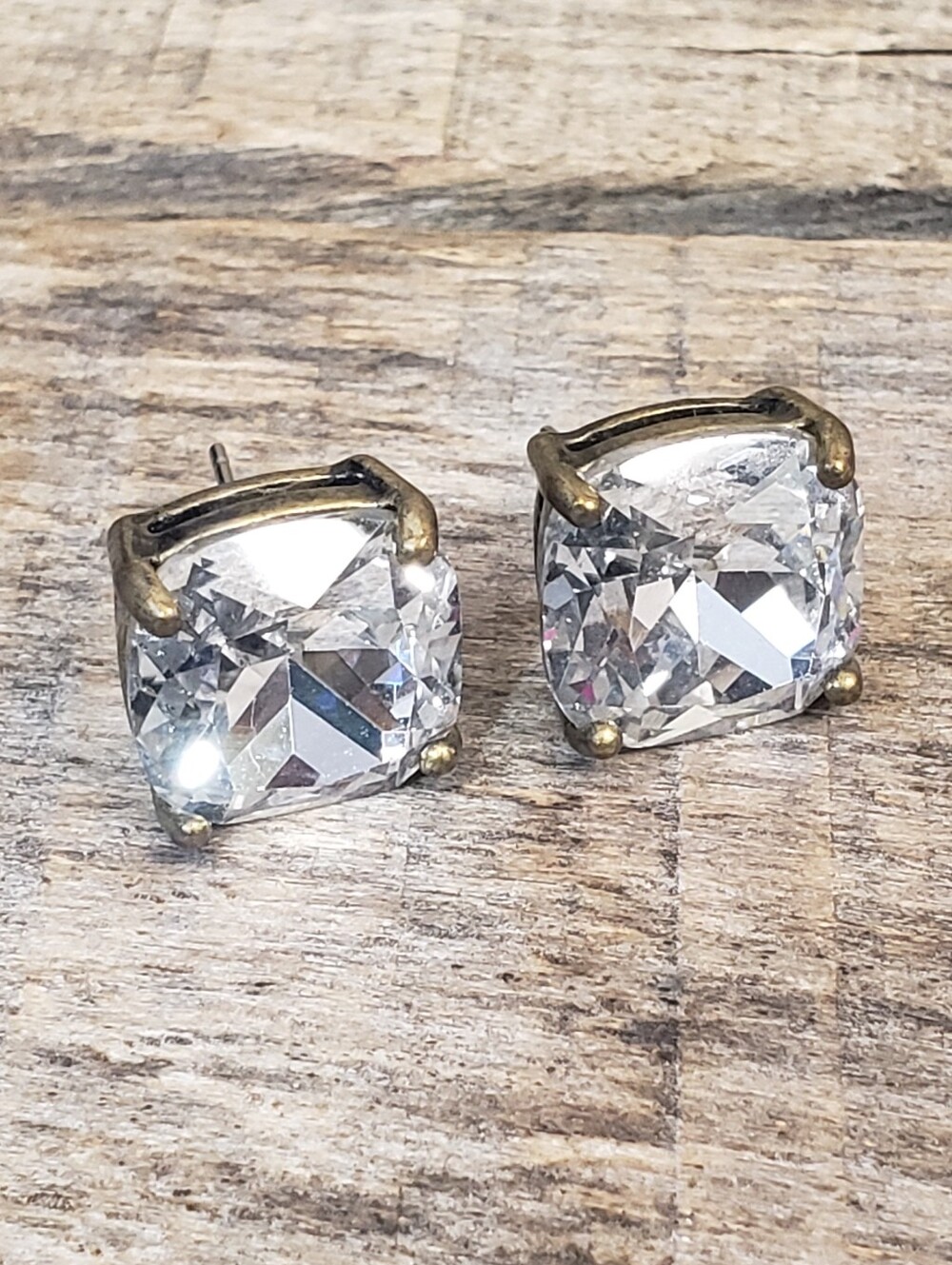 Sparkling Square Cubic Zirconia Earrings Bronze Setting